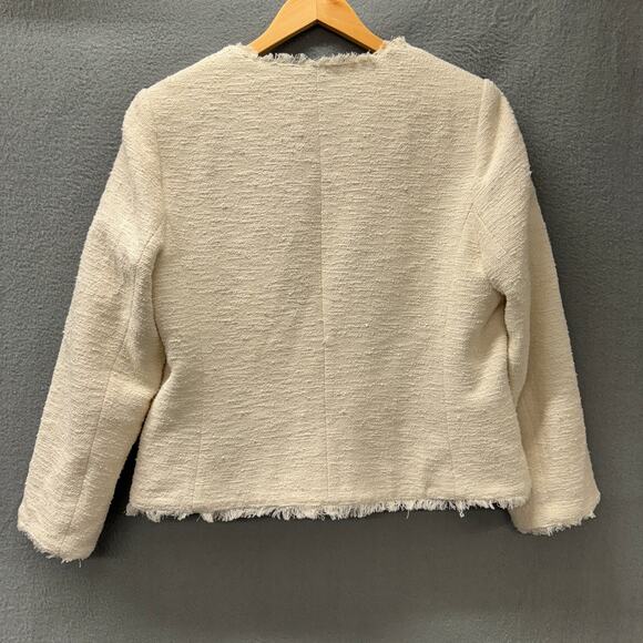 Banana Republic Blazer Womens 14 Cream Textured Coastal Fringe Hem Lined Jacket - Picture 3 of 8